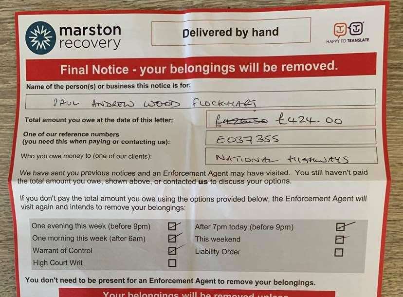 Bailiff Letter